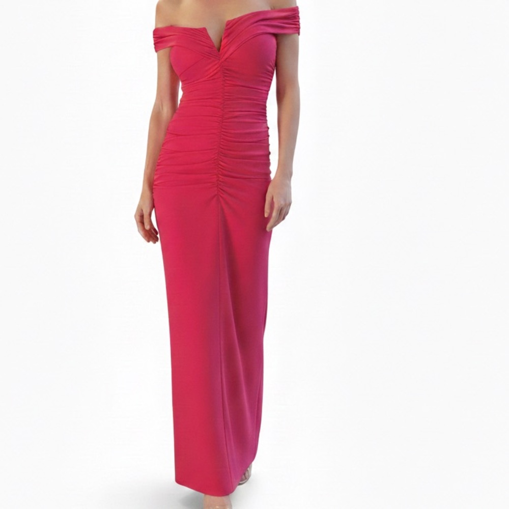 NWT SUSANA MONACO PINK Ruched off shoulder Maxi sz small
